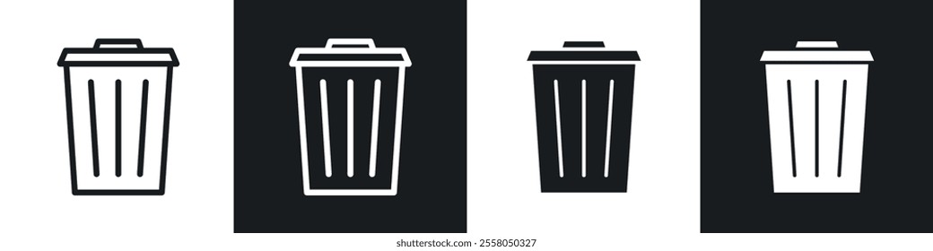 Trash icons pack in black and white filled and outlined versions.