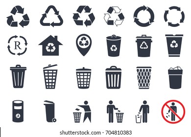 trash icons and recycle signs