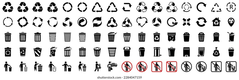 Trash icons and recycle signs, Recycle icons collection. Vector illustration