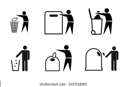 Trash icons and recycle signs. Vector elements. Ready for use in your design. EPS 10.