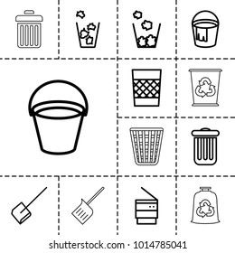 Trash icons. set of 13 editable outline trash icons such as bucket, dustpan