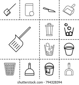 Trash icons. set of 13 editable outline trash icons such as bucket, dustpan