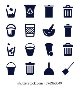 trash icons set. Set of 16 trash filled icons such as bucket, dustpan