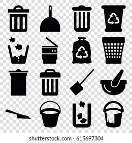 Trash icons set. set of 16 trash filled icons such as bucket, dustpan