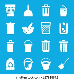 Trash icons set. set of 16 trash filled icons such as bucket, dustpan