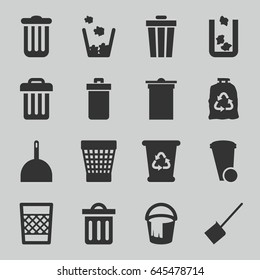 Trash icons set. set of 16 trash filled icons such as dustpan, recycle bin
