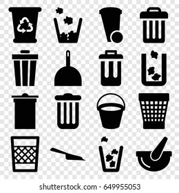 Trash icons set. set of 16 trash filled icons such as bucket, trash bin, dustpan, recycle bin