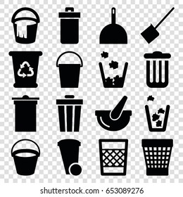 Trash icons set. set of 16 trash filled icons such as bucket, trash bin, dustpan