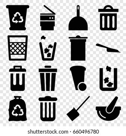 Trash icons set. set of 16 trash filled icons such as dustpan, recycle bin