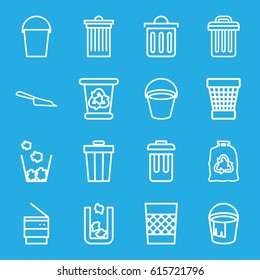 Trash icons set. set of 16 trash outline icons such as bucket, dustpan