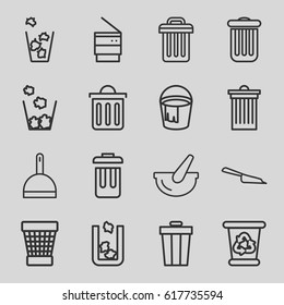 Trash icons set. set of 16 trash outline icons such as dustpan, recycle bin