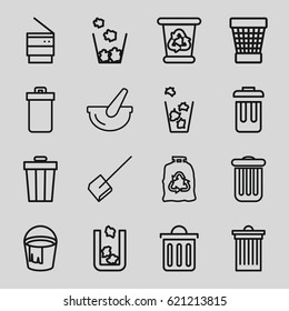 Trash icons set. set of 16 trash outline icons such as dustpan, recycle bin
