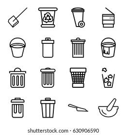 Trash icons set. set of 16 trash outline icons such as bucket, dustpan