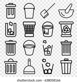 Trash icons set. set of 16 trash outline icons such as bucket, dustpan