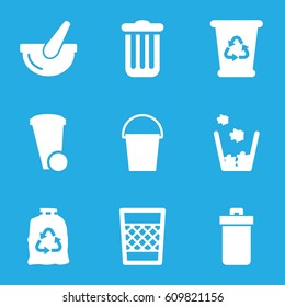 Trash icons set. set of 9 trash filled icons such as recycle bin