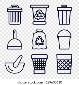 Trash icons set. set of 9 trash outline icons such as dustpan, recycle bin