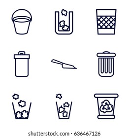 Trash icons set. set of 9 trash outline icons such as trash bin, bucket, dustpan