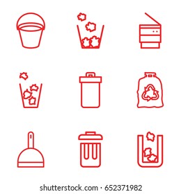 Trash icons set. set of 9 trash outline icons such as bucket, dustpan