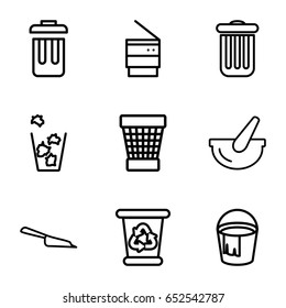 Trash icons set. set of 9 trash outline icons such as dustpan, recycle bin, bucket, trash bin