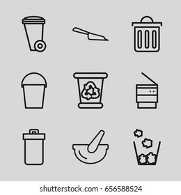 Trash icons set. set of 9 trash outline icons such as dustpan, recycle bin