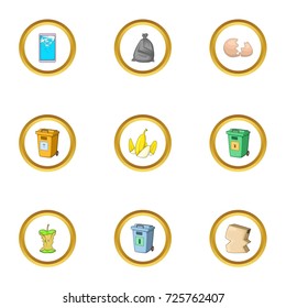 Trash icons set. cartoon style set of 9 trash vector icons for web design