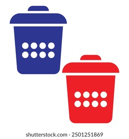 Trash icons set. Dustbin garbage trash bin icons. Blue and red trash icon isolated on white background. Delete vector icon. Garbage vector design illustration. eps 10