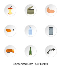Trash icons set. Flat illustration of 9 trash vector icons for web