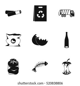 Trash icons set. Simple illustration of 9 trash vector icons for web