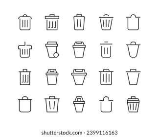 iconos de la basura para diseño web y UIUX. Objetos vectoriales aislados en un fondo blanco