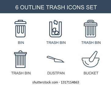 trash icons. Trendy 6 trash icons. Contain icons such as bin, trash bin, dustpan, bucket. icon for web and mobile.