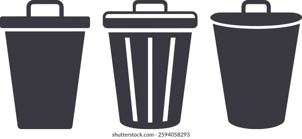 Trash icons vector art, Dustbin vector art, Trash icons set vector illustration, Empty trash icons set vector