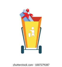 Trash, isolated elements. Icons of organic garbage. Icon of paper debris. Old newspapers, papers and magazines next to a garbage pot. Vector illustration