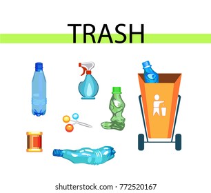 Trash. isolated elements. Icons of plastic  garbage.