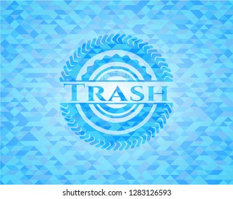 Trash light blue emblem with mosaic background