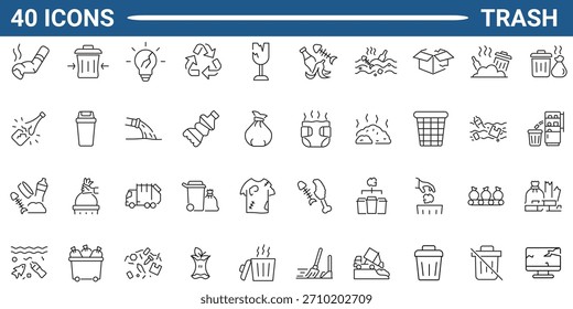 Trash line icon set. Outline icon collection. Editable stroke. Vector illustration