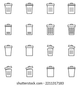 Trash Line Icon Set Vector