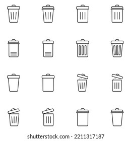 Trash Line Icon Set Vector