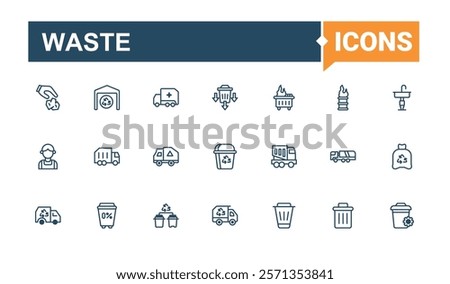 Trash linear icon collection. It contains symbols to rubbish, container, Garbage, conservation, reuse, eco and more. Minimal icons. Editable vector icon and illustration.