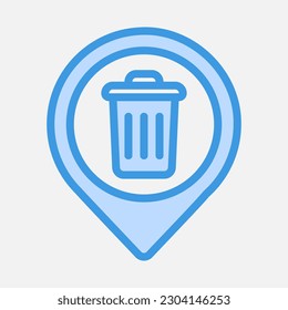 Trash location icon in blue style, use for website mobile app presentation