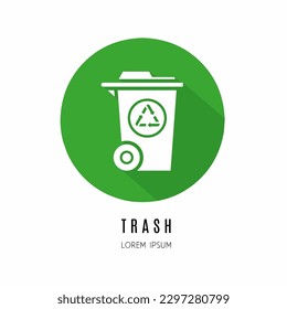 Trash logo. Illustration of trash in flat. Stock vector.