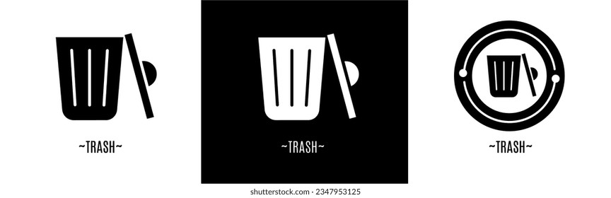 Trash logo set. Collection of black and white logos. Stock vector.