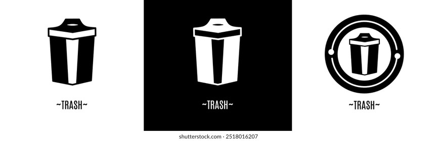 Conjunto de logotipo de basura. Colección de logos en blanco y negro. Vector de acciones.