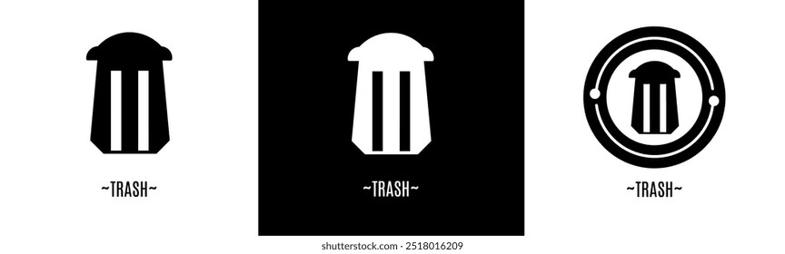 Trash logo set. Collection of black and white logos. Stock vector.
