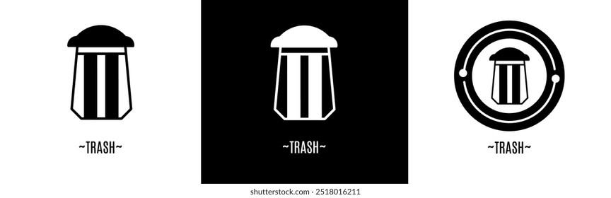 Trash logo set. Collection of black and white logos. Stock vector.