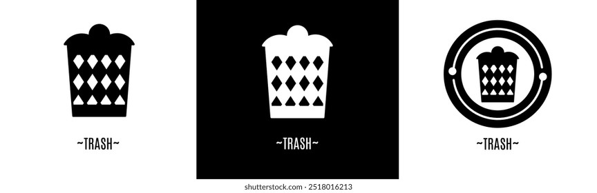 Trash logo set. Collection of black and white logos. Stock vector.