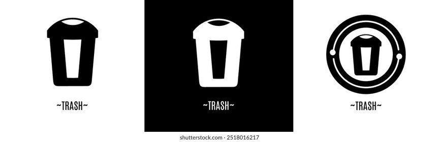 Trash logo set. Collection of black and white logos. Stock vector.