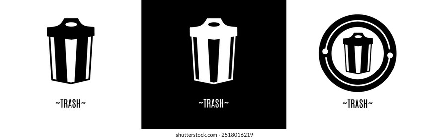 Conjunto de logotipo de basura. Colección de logos en blanco y negro. Vector de acciones.