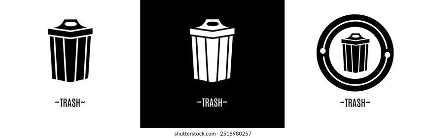 Trash logo set. Collection of black and white logos. Stock vector.