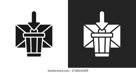 Icono de correo basura en estilo de glifo blanco y negro