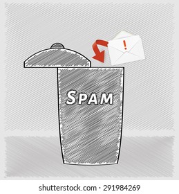 trash for mail messages and envelope, crosshatched image